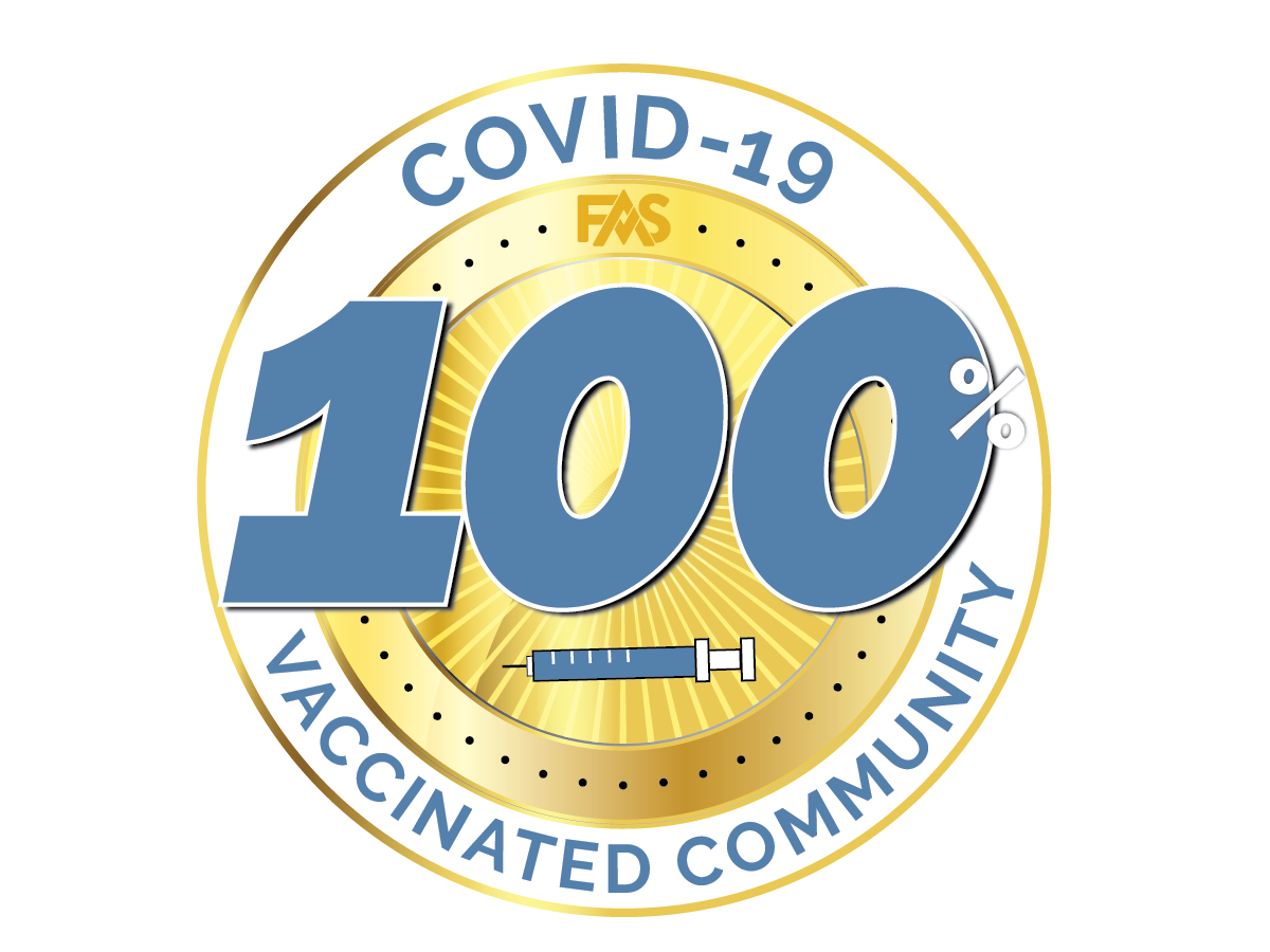 100% COVID-19 Vaccinated Community seal